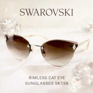 Swarovski SK158 Rimless Cat Eye Sunglasses Crystal Accent Brown Gradient
